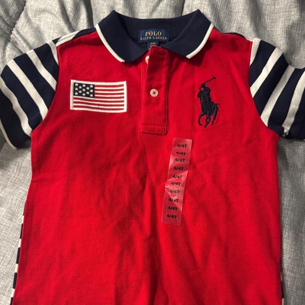 Polo by Ralph Lauren Kids Red Polo with Navy Stripes